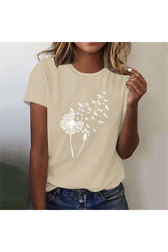 Summer Savings ! Womens Casual Short Sleeve Tunic Tops Funny Print Loose Fit Graphic Tee T Shirts