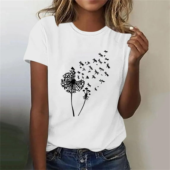 Summer Savings ! Womens Casual Short Sleeve Tunic Tops Funny Print Loose Fit Graphic Tee T Shirts