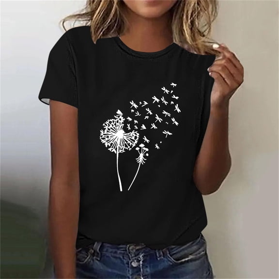 Summer Savings ! Womens Casual Short Sleeve Tunic Tops Funny Print Loose Fit Graphic Tee T Shirts