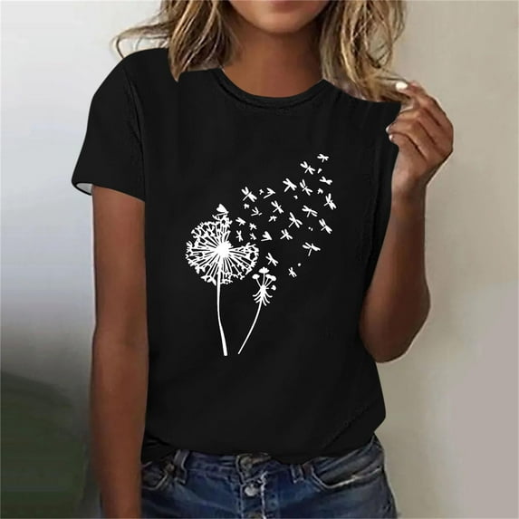 Summer Savings ! Womens Casual Short Sleeve Tunic Tops Funny Print Loose Fit Graphic Tee T Shirts