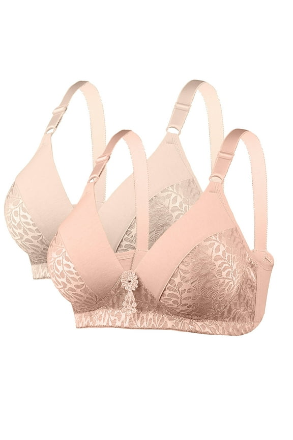 Womens Everyday Bra, 2 Pack Bras for Women Unlined No Padding Comfort Underwire Push Up Full Coverage Seamless Plunge Everyday Bras S-XL