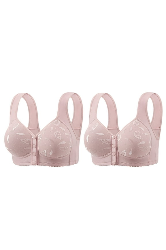 Womens Front Closure Bras, 2 Pack Daisy Bras for Older Women No Underwire Breathable Front Close Button Bras, Full Coverage Comfort Front Buckle Corset Bra S-5XL