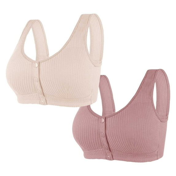Womens Front Closure Bras, 2 Pack Daisy Bras for Women Plus Size Bras Front Closing Bras No Underwire Full Coverage Bralettes Everyday Wear Ribbed Bras S-5XL