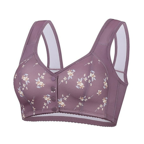 Womens Front Closure Seamless Bras for Women Front Closing Full Coverage Everyday Bra with Wide Strap Floral Daisy Bras 36/S-52/6XL