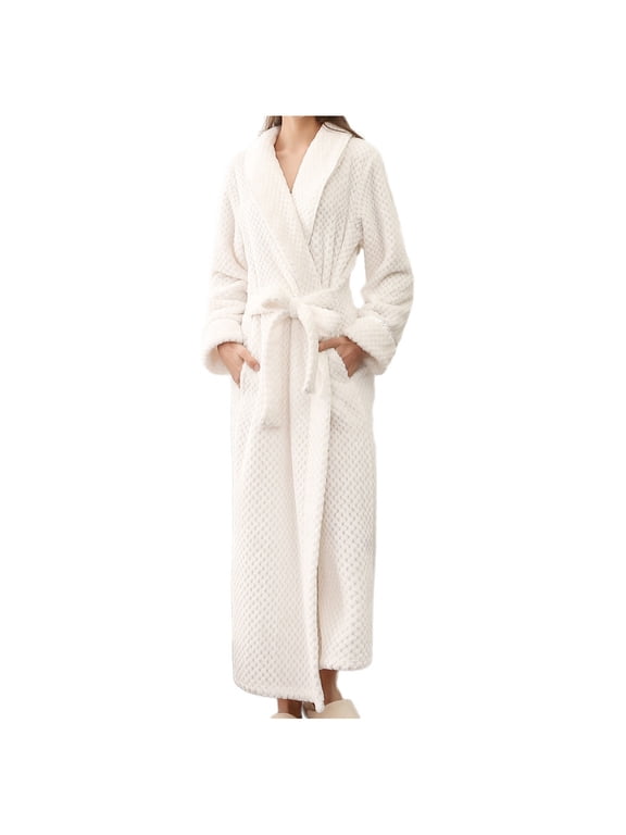 50% Off Clearance Intimates Saving $10 Women's Robe Bathrobe Solid Coat Sleeved Long Clothes Winter Lengthened Splicing Home Color