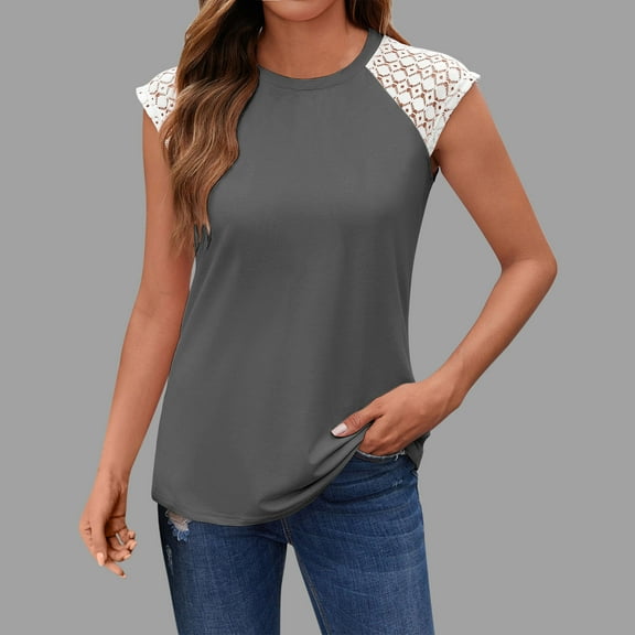 !Womens Lace Tops Pleated Short Sleeve Shirts Summer Business Casual Dressy Blouses