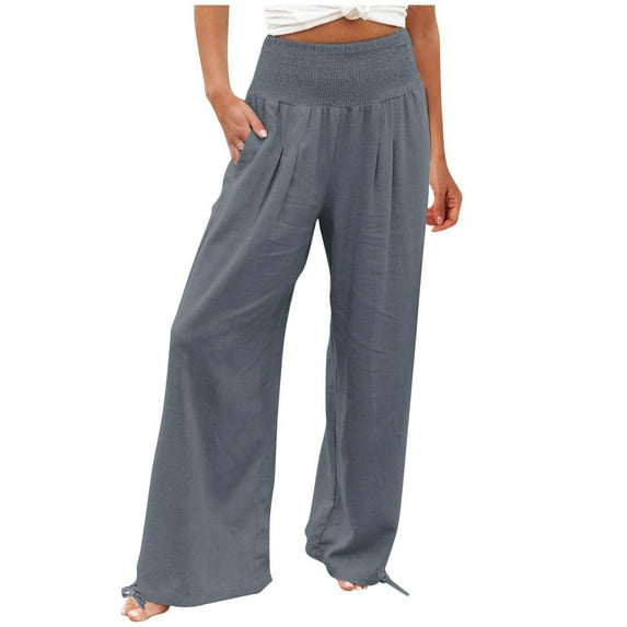 Womens Palazzo Pants Elastic High Waist Stretch Trousers Casual Loose Baggy Pajama Lounge Pants