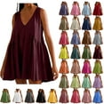 thumbnail image 1 of Summer Savings Clearance Womens Summer Sleeveless Mini Dress Casual Loose Solid-Neck Pullover Sundress Flowy Beach Dress With Pocket Pleated Dresses Beach Vacation Clothes for Women Size S-2XL, 1 of 8