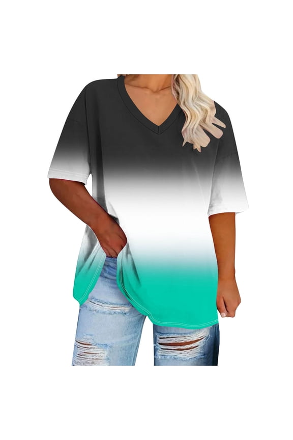 Plus Size Tops for Women Plus Size Tops Tie Dye V Neck Shirt Floral Camo Summer Short Sleeve Tunic Oversized Ladies Blouse