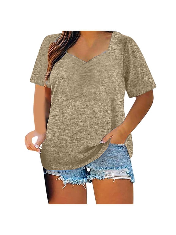 Plus Size Tops for Women Plus Size V Neck T Shirts Women Short Sleeve Tops Casual Summer Tshirts Loose Fit Tee for Women