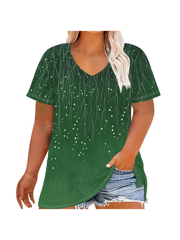 Plus Size Tops for Women Short Sleeve T Shirt Casual Summer V Neck Tunics Tees Floral Printed Tunic Tops for Leggings