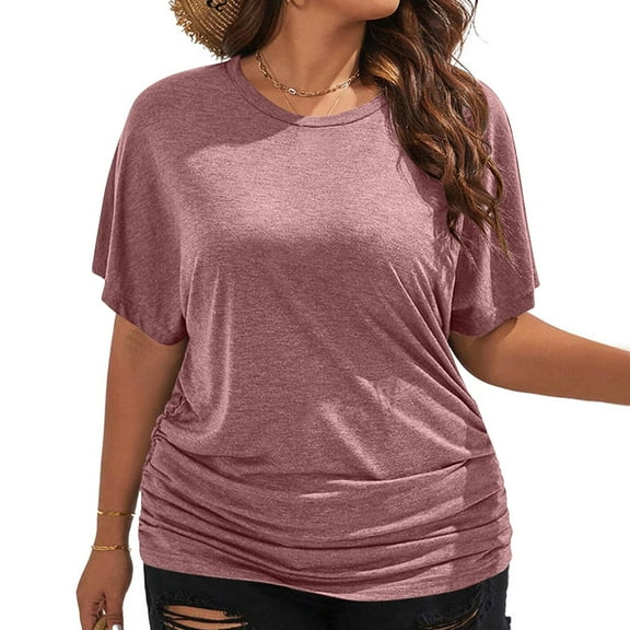 Summer Xunlbb Womens Plus Size Shirts Tops Short Sleeved Solid Color Casual Loose Fitting Women's Top Gift for Her, S-3XL