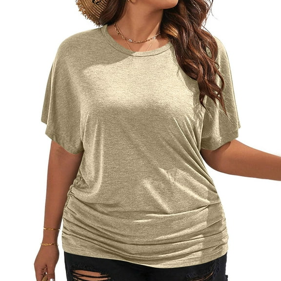 Summer Xunlbb Womens Plus Size Shirts Tops Short Sleeved Solid Color Casual Loose Fitting Women's Top Gift for Her, S-3XL