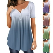 Summer Savings Clearance Xunlbb Womens Summer Casual Tops V-Neck Hide Belly Short Sleeve T-Tunic Blouses 2025 Trendy Clothes, S-2XL