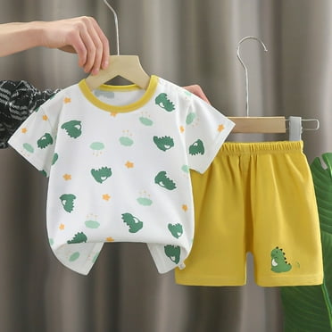 Summer Savings! YOTAMI Toddler Baby T-Shirt Sets Summer Cute Print Short Sleeve Tops and Shorts Outfit Two-Piece Clothes for Girls, Boys, Size 1T-2T, White