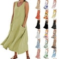 thumbnail image 1 of YOTAMI Summer Dresses for Women Plus Size Loose Fit Cotton Linen Dresses with Pockets for Beach Vacation Sleeveless Flowy Casual Maxi Dresses Green, 1 of 6
