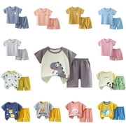 Summer Savings Clearance! YOTAMI Toddler Boy Girls Two-Piece Set Summer Short Sleeve Tops and Shorts Outfit Clothes Gray, Size 2T-3T