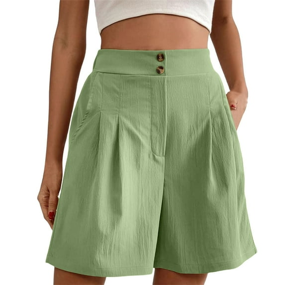 Summer Savings Clearance YOTMKGD Womens Shorts Casual Summer 2024 Trendy Elastic Back Wide Leg Shorts with Pockets Knee Length Pleated Shorts, Shorts for Women, Green1 Sizes S-XXL