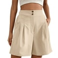 thumbnail image 1 of Summer Savings Clearance YOTMKGD Womens Shorts Casual Summer 2024 Trendy Elastic Back Wide Leg Shorts with Pockets Knee Length Pleated Shorts, Shorts for Women, Sizes S-XXL, 1 of 5