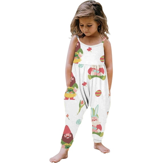 Summer Savings Clearance! Yievot Baby Bodysuit For Toddler Girls Easter Cartoons Printed Sleeveless Baby Girls Romper Jumpsuit With Pockets 1-6 Years