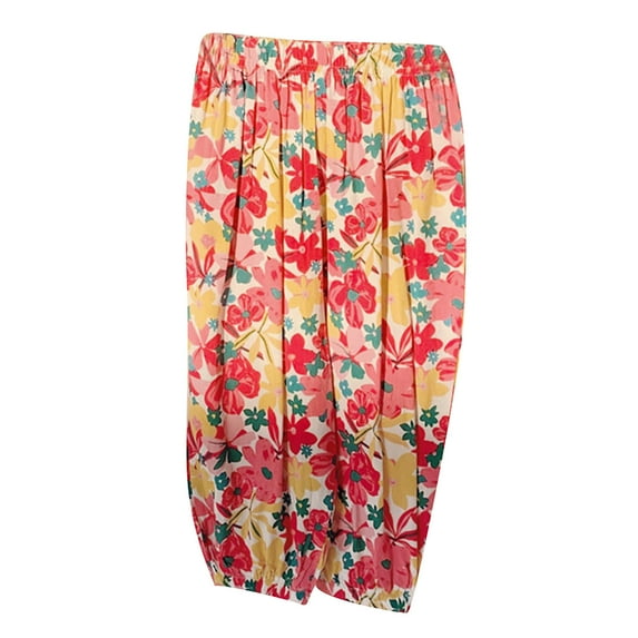 Summer Savings Clearance! Yievot Girls Cotton Linen Jogger Cargo Pants For Kids Flower Print Loose Loungewear Street Hip Hop Dance Flared Kid Boys Pant 2-8 Years