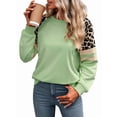 thumbnail image 1 of Womens Leopard Print Long Sleeve Shirts Fall Casual Crewneck Color Block Tops Sweatshirts Grass Green XXL, 1 of 8