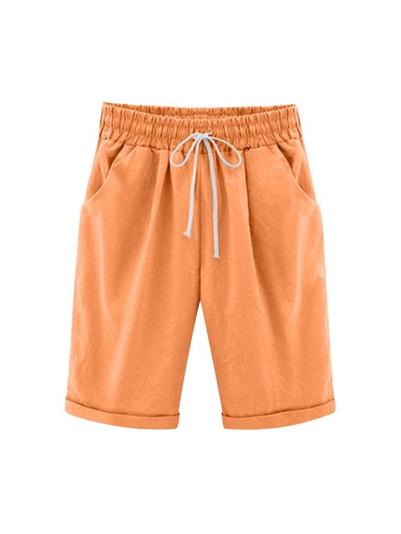 Women's Summer Casual Long Shorts Drawstring Elastic Waist Athletic Workout Shorts with Pockets
