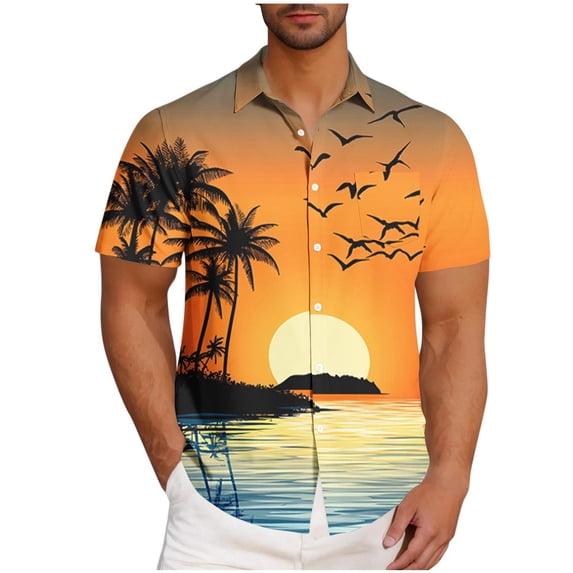 Ynynloco Hawaiian Shirts for Men Wrinkle Free Short Sleeve Beach Shirts Button Down Tropical Aloha Casual Summer Party Holiday Shirts