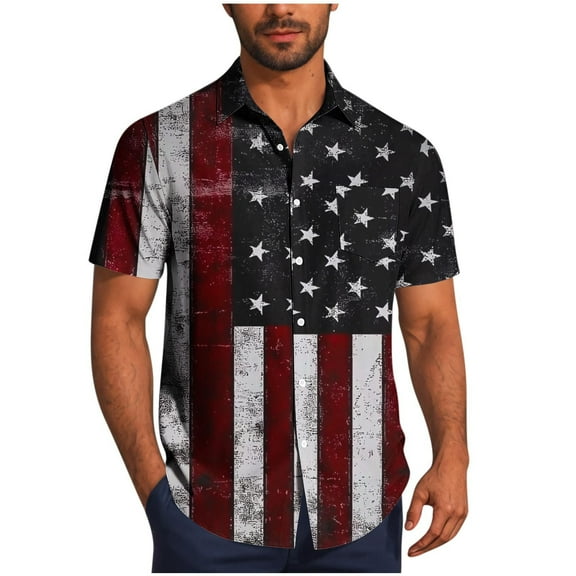 Ynynloco Independence Day Tank Tops Men Workout Top Short Sleeve Button T Shirts American Flag Print Patriotic Tees Sports Undershirt