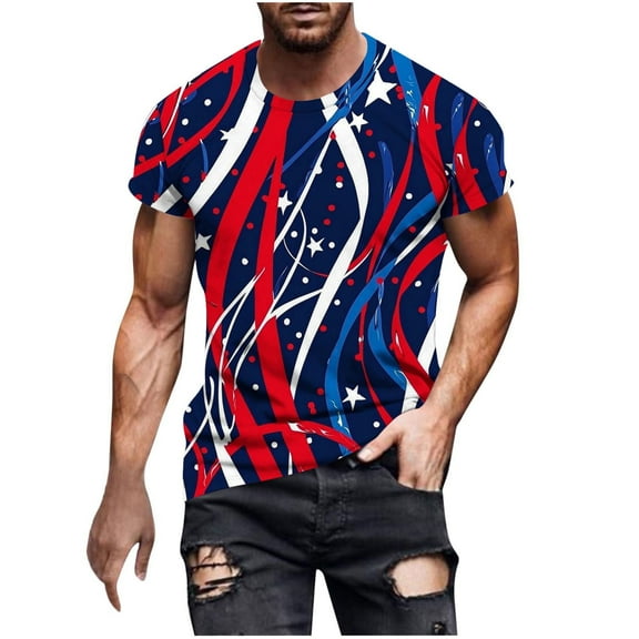 Ynynloco Men's Casual T-Shirts Independence Day T-Shirt American Flag Print Tshirts Short Sleeve Crew Neck Slim Fit Tee Tops
