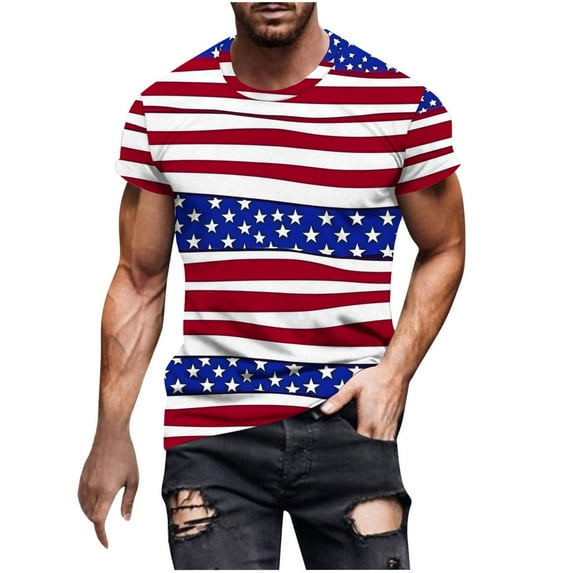 Ynynloco Men's Casual T-Shirts Independence Day T-Shirt American Flag Print Tshirts Short Sleeve Crew Neck Slim Fit Tee Tops