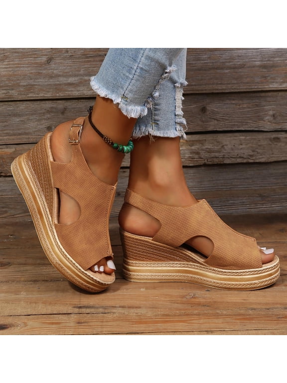 Orthopedic Sandals for Women 2025 Casual Wedge Sandals Open Toe Platform Wedges Buckle Ankle Strap Leather Sandals Espadrilles Beach Heels Sandals
