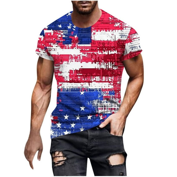 Ynynloco Patriotic Shirts for Men Trendy Fourth of July Short Sleeve Crewneck USA Mens T-Shirts American Flag Classic Graphic Tee