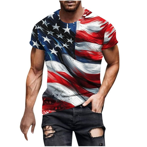 Ynynloco Patriotic Shirts for Men Trendy Fourth of July Short Sleeve Crewneck USA Mens T-Shirts American Flag Classic Graphic Tee