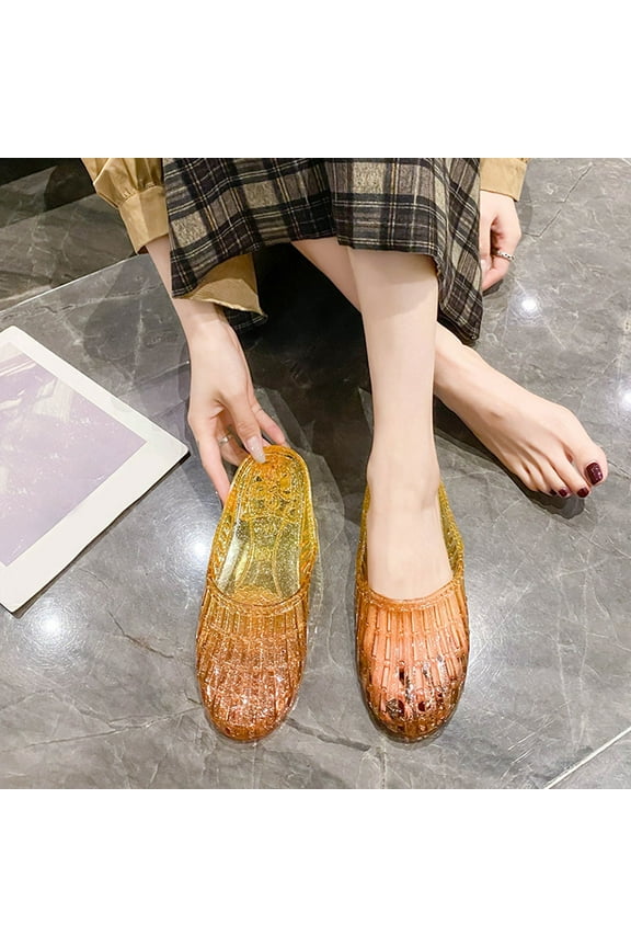 Sandals for Women Flat Beach Jelly Shoes Summer Trendy Close Toe Hollow Out Slip on Slides Dressy Casual Color Crystal Slipper Cute Outdoor Ladies Shoes