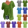 thumbnail image 1 of ZKCCNUK Summer Tops for Women Casual Printing Shirts Short Sleeve Tops V Neck Blouse, 1 of 9
