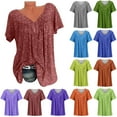 thumbnail image 1 of ZKCCNUK Summer Tops for Women Casual Printing Shirts Short Sleeve Tops V Neck Blouse, 1 of 9
