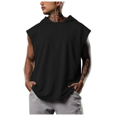 Summer Savings Clearance! ZVNAΖH Mens Workout Sleeveless Hoodies Lightweight Cut Off Sports T-shirts Hooded Pullover