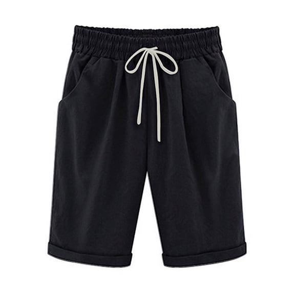 Zanvin Shorts for Women Summer Solid Color Half Shorts Large Size Cotton Linen Pants Casual Trousers, Black, XXXXL