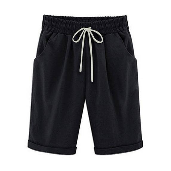 Summer Savings Clearance! Zanvin Shorts for Women Summer Solid Color Half Shorts Large Size Cotton Linen Pants Casual Trousers, Black, XXXXXL