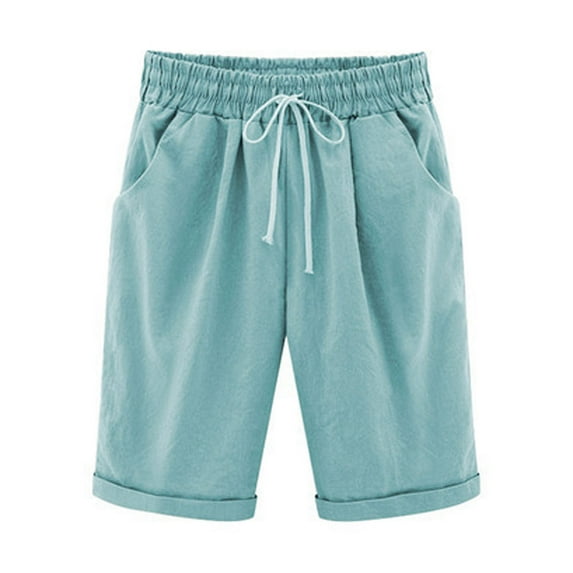 Summer Savings Clearance! Zanvin Shorts for Women Summer Solid Color Half Shorts Large Size Cotton Linen Pants Casual Trousers, Mint Green, XXXL