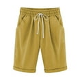 thumbnail image 1 of Summer TAGOLD Shorts for Women Summer Solid Color Half Shorts Large Size Cotton Linen Pants Casual Trousers, Yellow, S, 1 of 1