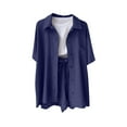 thumbnail image 1 of abtuhar Summer Outfits for Women,Women's Summer Outfits,Women's 2 Piece Color-blocking V-Neck Outfit Sets High Low Shirt and Drawstring Casual Shorts Set Dark Blue, 1 of 5