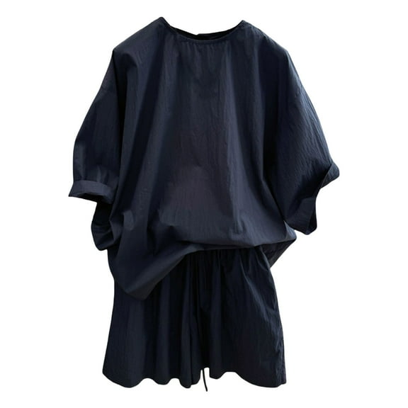 abtuhar Summer Outfits for Women,Women's Summer Outfits,Women's Two Piece Lounge Set Summer Casual Oversized Shirts Biker Shorts Matching Travel Outfit Navy