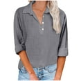 thumbnail image 1 of ibuvkizy Button Down Shirts for Women Tops Fashion Solid Button Shirt Female V-Neck 3/4 Sleeve Loose T-shirt Blouses for Women Dressy Casual, 1 of 5