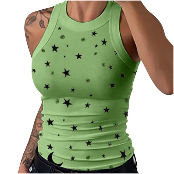 ibuvkizy Womens Tank Tops Loose Fit,Women Fashion Sleeveless Star Print Vest Sport Tank Tops Causel Blouse,Gifts for Women