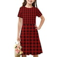 thumbnail image 1 of Summer Savings Clearance kttectoa Casual A-Line Dress Teen Girls Tunic Dress Dress Round Neck Plaid Print Short Sleeve Dresses for Girls Loose Fit Dress for Holiday 4-14Y, 1 of 7