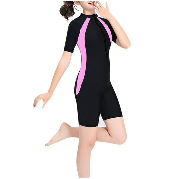 Summer Savings Clearance kttectoa Girls Swimsuit Girls and Boys Solid Color Zipper Long Sleeved Swimsuit One Piece Swimsuit Quick Dry Water Sport Short Swimsuit Girls Swimsuit 7-15T