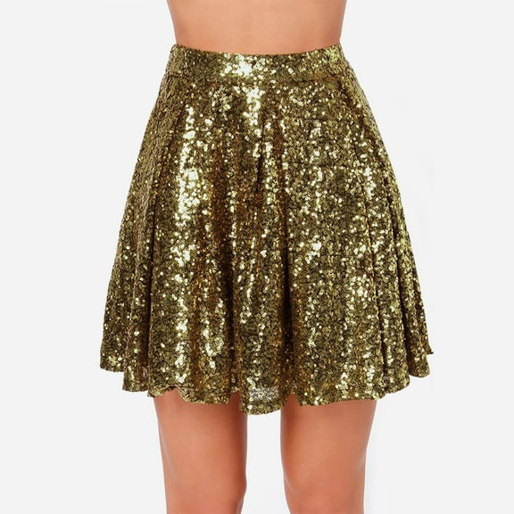 kttectoa Sequin Dance Skirt Shiny Pleated Skirts Young Adult Skirts Solid Skirt Zipper Mid Waist Mini Skirt for Women Casual Work