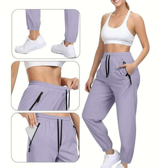 Fall/Winter Savings loopsun Women's Joggers Pants with Zipper Pockets Drawstring Waisted Athletic Tapered Sweatpants Outdoor Running Casual Track Pants Purple XL